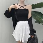 Long Sleeve Chiffon Open Cardigan / Ruched Cross Strap Tank Top / Chiffon Skirt / Set