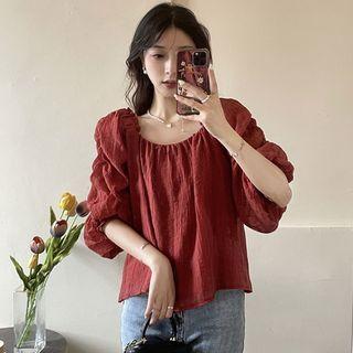 Elbow-sleeve Off-shoulder Chiffon Shirt