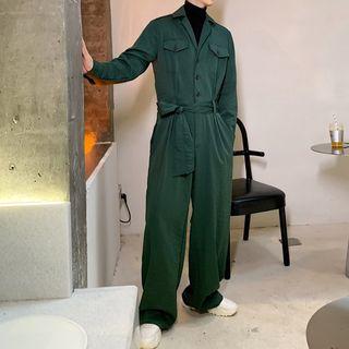 Tie-waist Wide Leg Shirt Jumpsuit