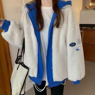 Mock Two-piece Hooded Panel Fleece Jacket