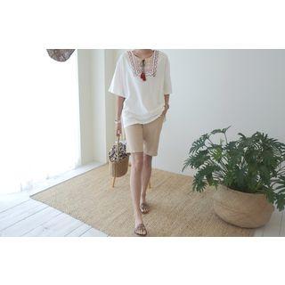 Pattern-embroidered Tassel-detail Blouse