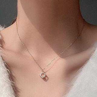 Rhinestone Pendant Stainless Steel Necklace X376 - Gold - One Size