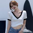 V-neck Color Block Short-sleeve Top