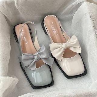 Square-toe Bow Block Heel Sandals