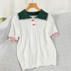 Short-sleeve Beaded Knit Polo Shirt White - One Size