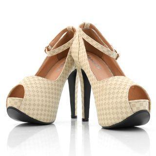 Ankle-strap Peep-toe Check Pumps