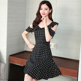Short-sleeve Dotted Cutout Mini A-line Dress
