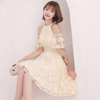 Short-sleeve Embroidered Lace Short Prom Dress