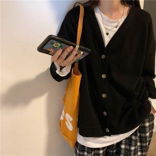 Long-sleeve Plain V-neck Cardigan