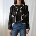 Piped Faux-pearl Tweed Jacket Black - One Size