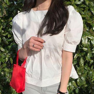 Round Neck Plain Oversized Puff Short Sleeve Shirt