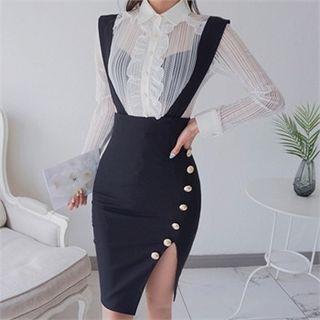 Metallic-button Suspender Skirt