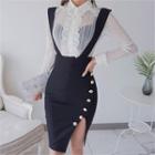 Metallic-button Suspender Skirt