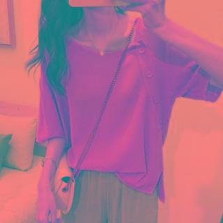 Elbow-sleeve Button-up Knit Top