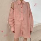 Plain Cold-shoulder Midi Dress Pink - One Size