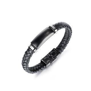 Fashion Personality Geometric 316l Stainless Steel Rectangular Black Leather Bangle Black - One Size