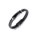 Fashion Personality Geometric 316l Stainless Steel Rectangular Black Leather Bangle Black - One Size