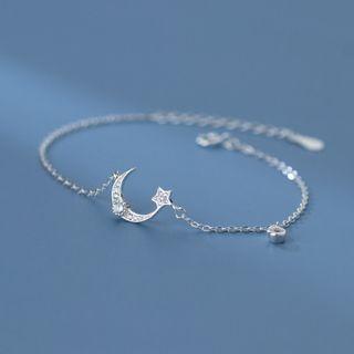 Rhinestone Crescent Bracelet Silver - One Size