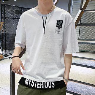 Elbow-sleeve Appliqu Paneled T-shirt