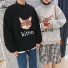 Couple Matching Cat Print Mock Neck Pullover