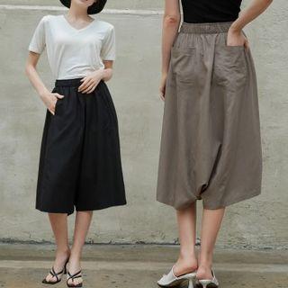 Band-waist Baggy Wide-leg Pants