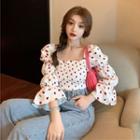 Strawberry Print Bell-sleeve Cropped Blouse As Shown In Figure - One Size