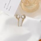 Faux Pearl Rhinestone Dangle Earring 1 Pair - 925 Silver Needle Earring - Faux Pearl & Silver Rhinestone - Gold - One Size