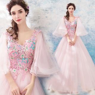3/4-sleeve Floral Detail A-line Wedding Gown