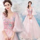 3/4-sleeve Floral Detail A-line Wedding Gown