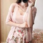Set: Lace-trim Lettuce-edge Cardigan + Sleeveless Top