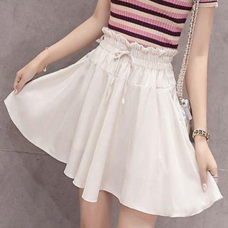 Plain Drawstring Flared Skirt