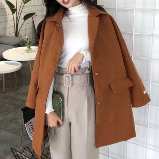 Plain Single-breasted Coat Caramel - One Size