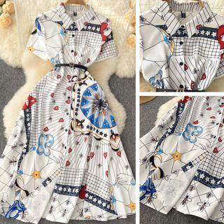 Short-sleeve Print A-line Shirtdress