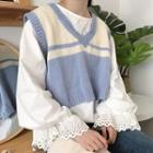 Long Bell Sleeve Blouse / Cropped Sweater Vest