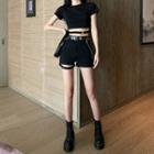 Cutout Hot Pants / T-shirt / Belt / Set