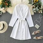 Long-sleeve Tie-waist Wrap A-line Dress