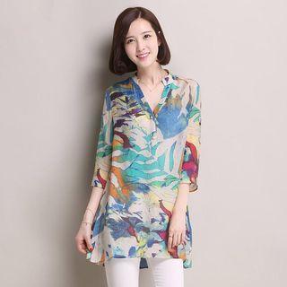 3/4-sleeve Print Long Top