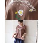 Contrast-trim Printed T-shirt Brown - One Size
