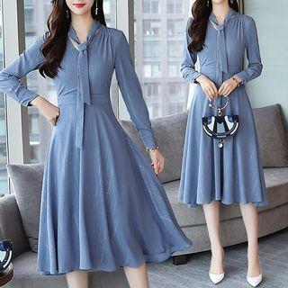 Long-sleeve Flared V-neck Dress