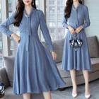 Long-sleeve Flared V-neck Dress
