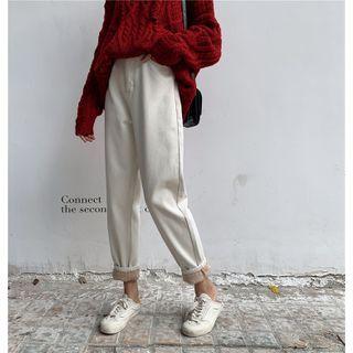 High-waist Plain Straight Cut Jeans