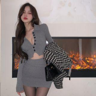 Check Shirt Jacket / Long-sleeve Top / Pencil Skirt