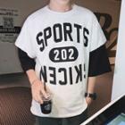 Mock Two-piece Lettering Elbow-sleeve T-shirt