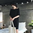 Melange Cold Shoulder Elbow-sleeve T-shirt Dress