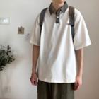 Elbow-sleeve Printed Contrast Trim Polo Shirt