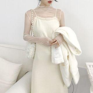 Plain Spaghetti Strap Mesh Dress / Plain Knit Spaghetti Strap Dress