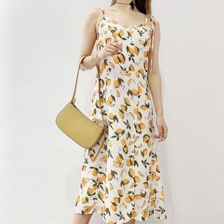 Lemon Print Spaghetti Strap Midi A-line Dress