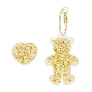 Asymmetrical Bear Drop Earring / Clip-on Earring 1 Pair - Drop Earrings - Gold - One Size