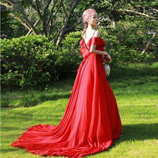 Cold-shoulder Plain Maxi A-line Dress