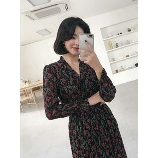 V-neck Rosette Maxi Chiffon Dress